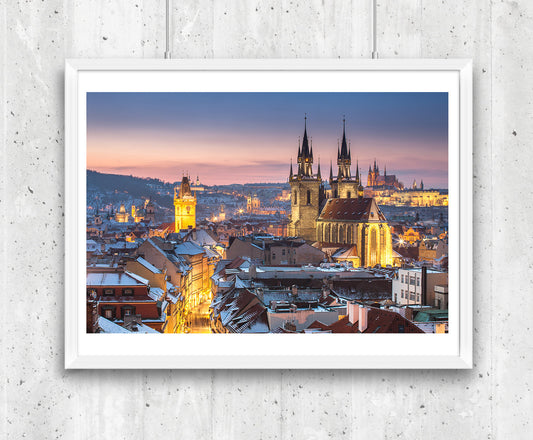 Panoramic Winter View of Prague Old Town & Hradcany Castle – Unframed Fine Art Print