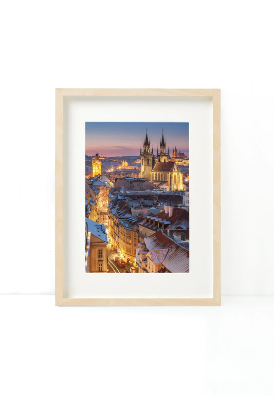 Prague Old Town & Hradčany Castle on a Winter Night – Unframed Fine Art Print
