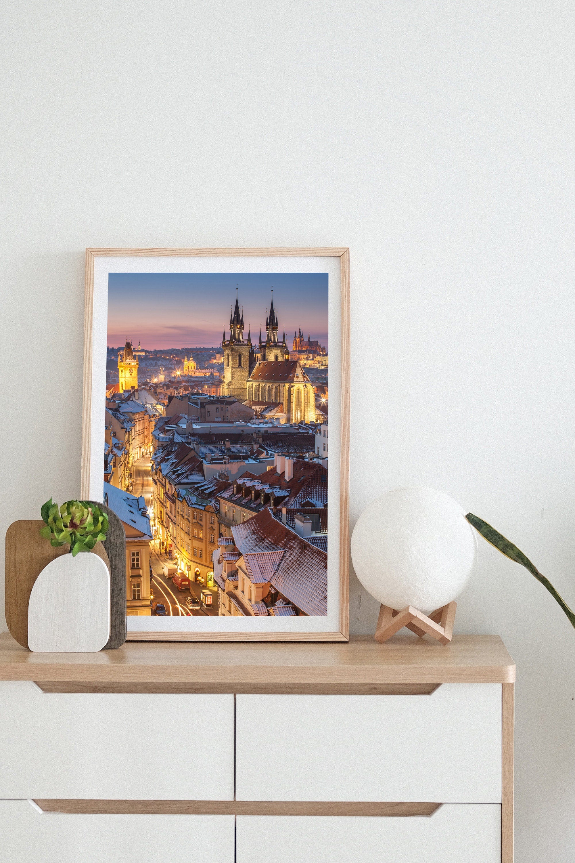 Prague Old Town & Hradčany Castle on a Winter Night – Unframed Fine Art Print