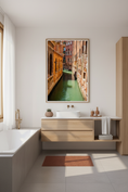 Bild in Galerie-Betrachter laden, Venetian canal with brick buildings and a small boat, perfect as Venice wall art print