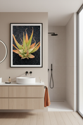 Bild in Galerie-Betrachter laden, Botanical photography of a vibrant aloe succulent against dark textured ground, ideal for eco-style wall decor