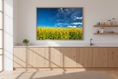 Bild in Galerie-Betrachter laden, Bright rapeseed meadow with fluffy white clouds, cheerful yellow field photography print