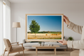 Bild in Galerie-Betrachter laden, Minimalist landscape print showing a green-leaved tree and golden field under clear skies