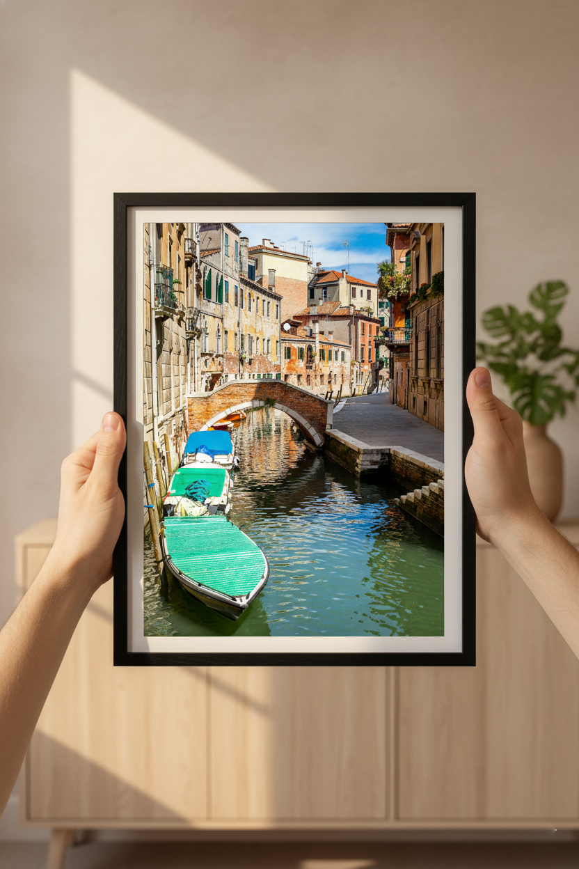 Colorful Venetian canal scene ideal for home decor and travel photography lovers