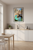 Load image into Gallery viewer, Italian Venice old town canal wall art with sunlight, bridge, and boats in vibrant colors