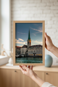 Load image into Gallery viewer, Evening view of Fraumünster Church and the Limmat River in Zurich, Switzerland