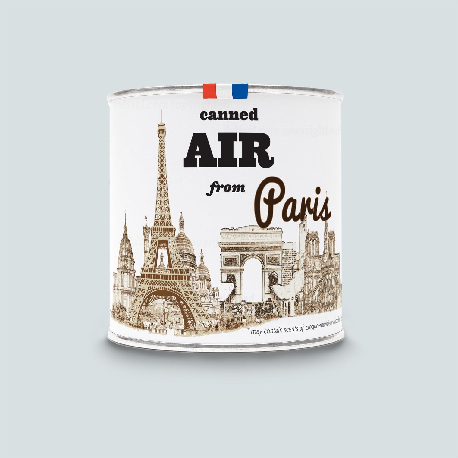 Hand-sealed can of Paris air — Fattrol novelty souvenir tin