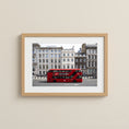 Load image into Gallery viewer, London Double Decker Bus photograph of a red double-decker bus on a city street with buildings in the background.

