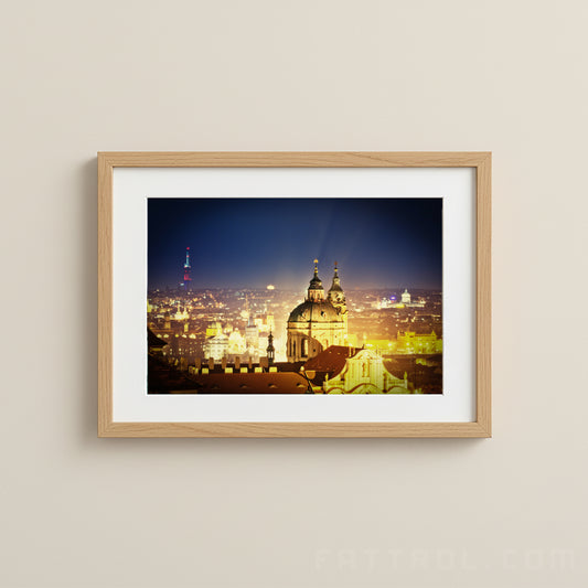 Prague Night Skyline – St. Nicholas Church Fine Art Photography Print