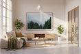 Load image into Gallery viewer, Modern living room with a large framed picture of a forest, a sofa, and a coffee table.
