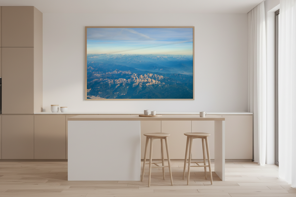 Panoramic mountain landscape of the Italian Alps bathed in sunrise glow