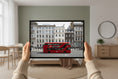 Load image into Gallery viewer, Vibrant red bus and classic London architecture captured in perfect symmetry — fine art city wall decor.
