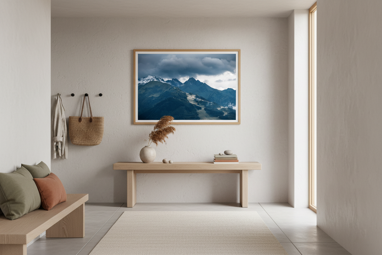 Dramatic Austrian Alps landscape with rugged peaks and misty valleys