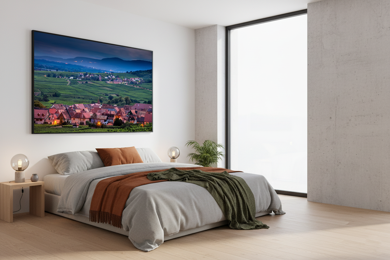 Alsace Vineyards at Dusk, Riquewihr — Fattrol fine art photography print, framed in interior