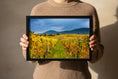 Load image into Gallery viewer, Countryside vineyard scene in Alsace with warm fall colors and moody sky.
