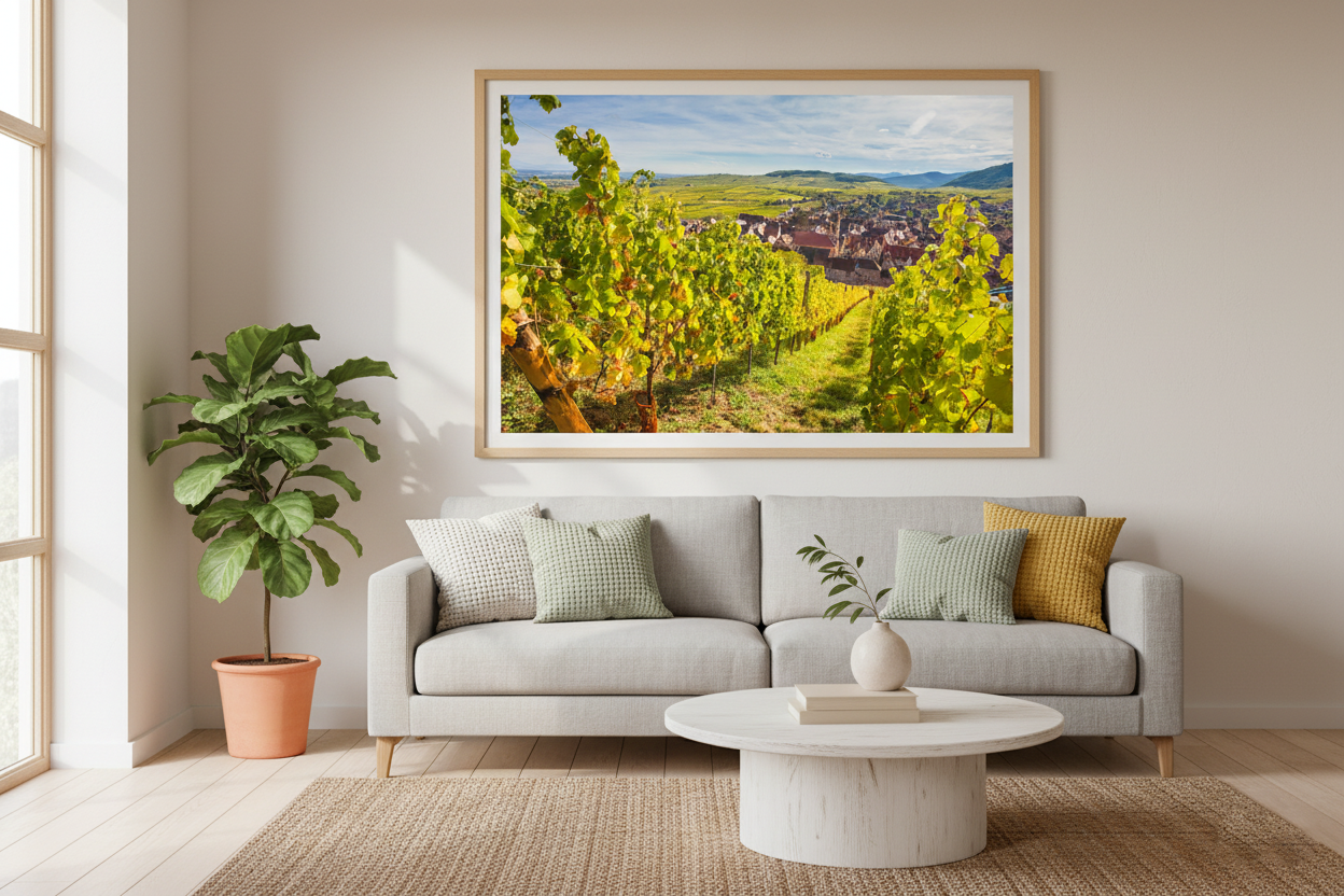 Alsace Vineyards, Riquewihr — Fattrol fine art photography print, framed in interior