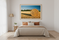 Load image into Gallery viewer, Summer farmland landscape with wheat stubble and hay rolls, beautiful nature wall decor

