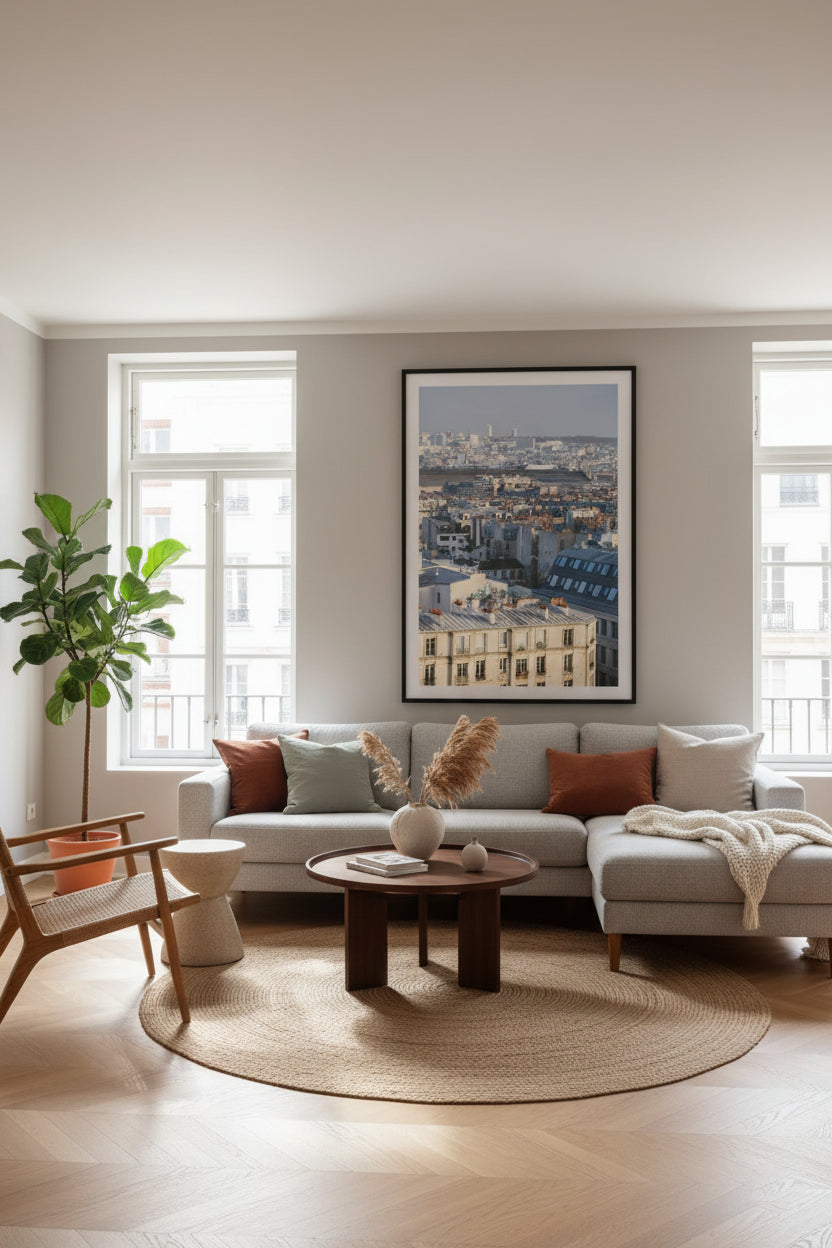 Paris Rooftops from Montmartre — Fattrol fine art photography print, framed in interior