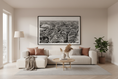 Load image into Gallery viewer, Framed black and white cityscape print held by a person in a room.
