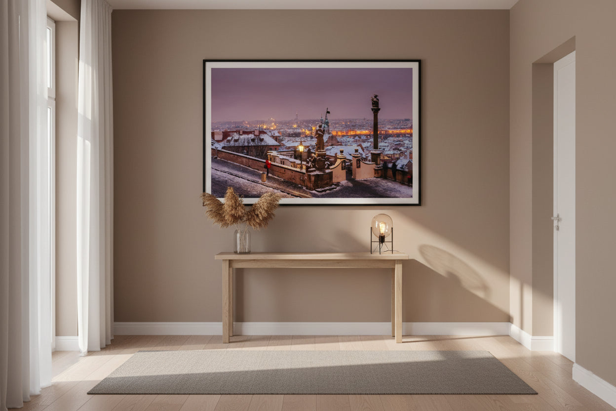 Lesser Town Winter Evening, Prague — Fattrol fine art photography print, framed in interior