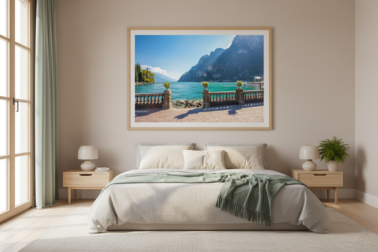 Peaceful Italian alpine lake scene at Lake Garda, Italy, high-quality photography wall print