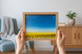 Load image into Gallery viewer, Bright canola field stretching under clear blue sky, nature landscape poster for home deco
