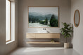 Bild in Galerie-Betrachter laden, Modern bathroom with wooden vanity, plant, and framed landscape on wall
