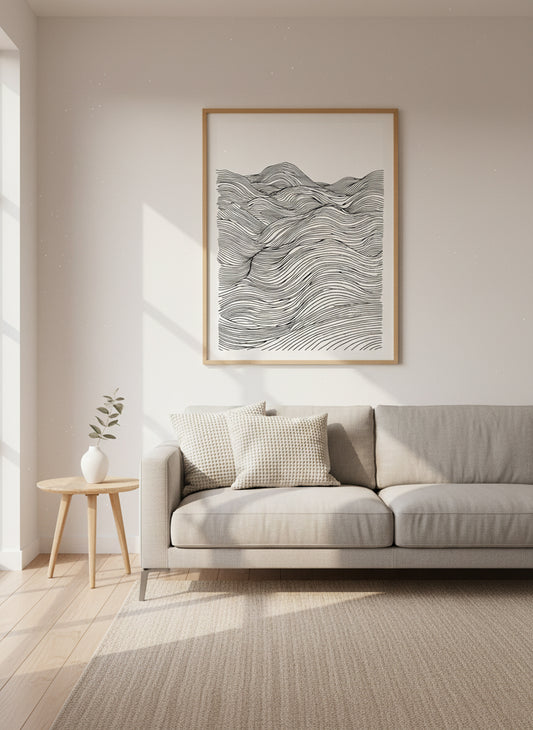 Waves in Line Art – Minimalist Abstract Fine Art Poster Print