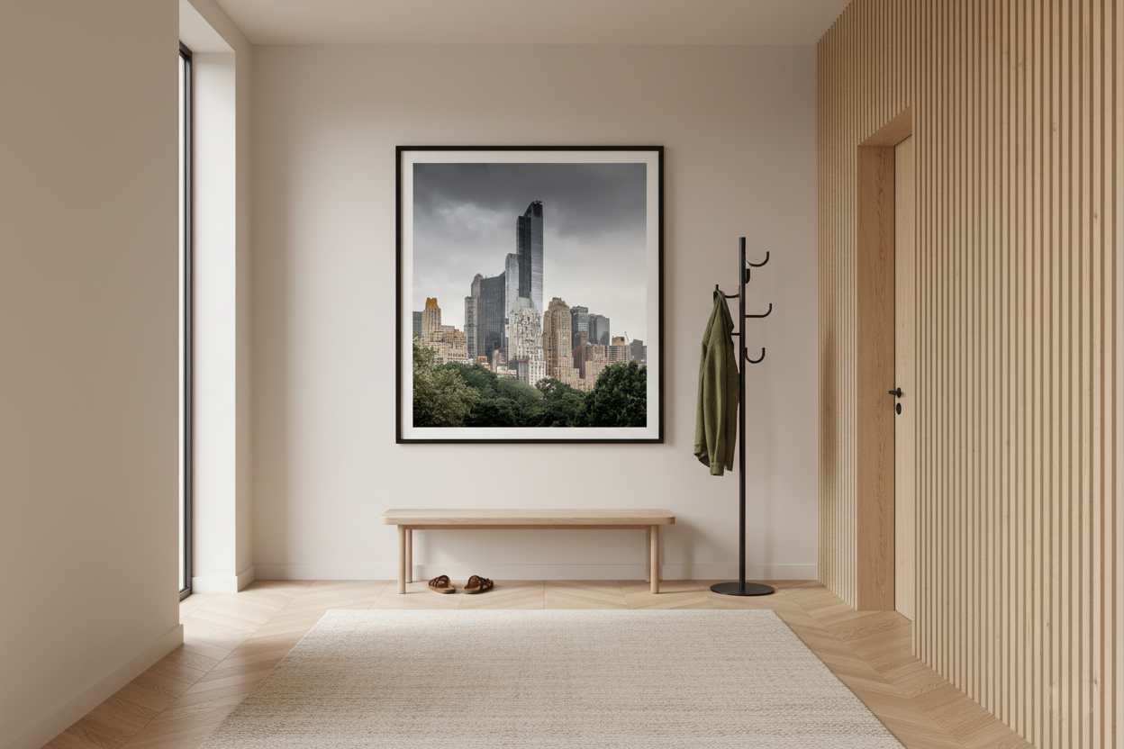 New York City photo print showing modern glass towers and classic architecture