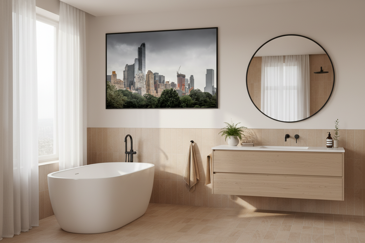 NYC cityscape poster with dramatic clouds over Manhattan viewed from Central Park