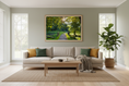 Load image into Gallery viewer, Bright forest walkway surrounded by trees, tranquil wall poster
