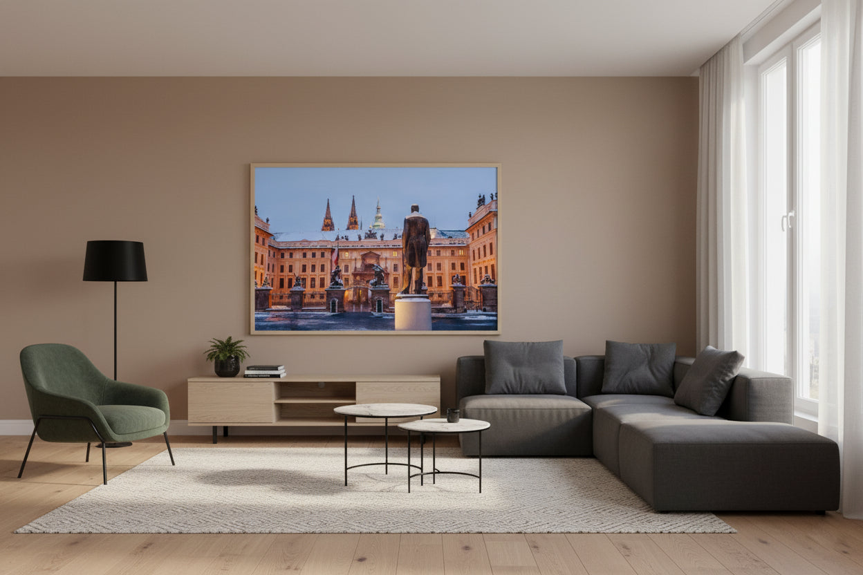 Prague Winter Cityscape — Fattrol fine art photography print, framed in interior