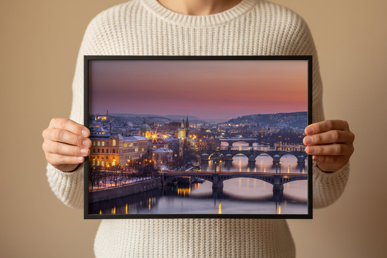 Architecture and travel photography wall art of Prague in winter.