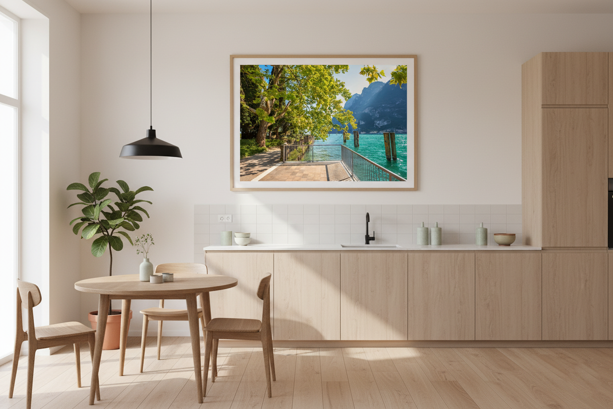 Italian Alps reflected in Lake Garda’s calm water, fine art landscape photo print