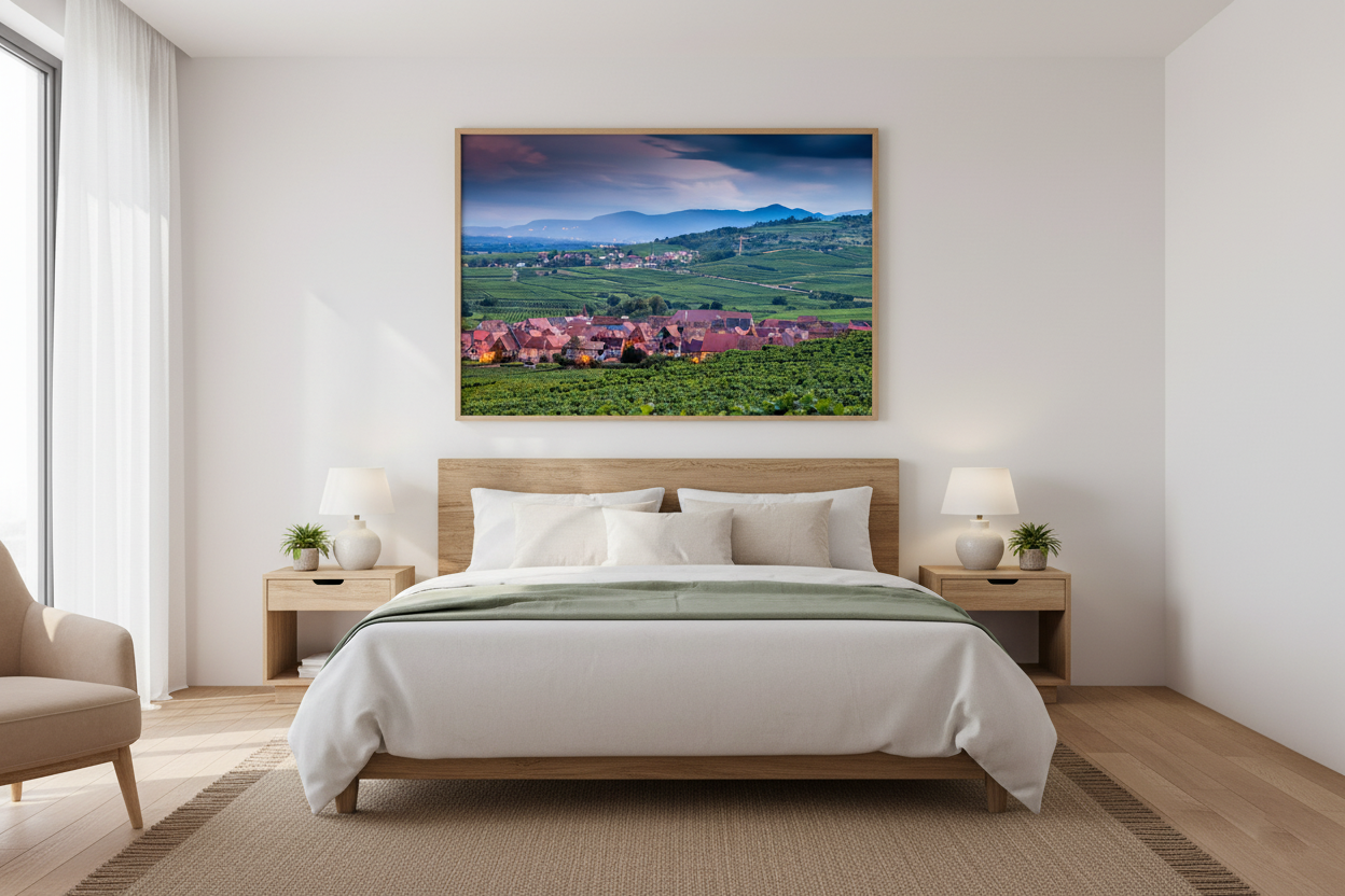 Alsace Vineyards at Dusk — Fattrol fine art photography print, framed in interior