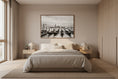 Load image into Gallery viewer, Modern bedroom with a bed, nightstands, and a large wall art piece.
