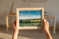 Load image into Gallery viewer, Tranquil rural scenery with open fields and forest horizon, great as a poster or framed wall art
