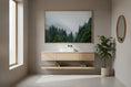 Load image into Gallery viewer, Modern bathroom with wooden vanity, mirror, and plant
