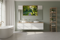Load image into Gallery viewer, Lush green forest with rustic wooden bridge, nature-inspired wall art
