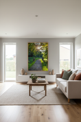 Load image into Gallery viewer, Green forest path with wooden railings and warm sunlight, ideal for calm and peaceful home wall art.
