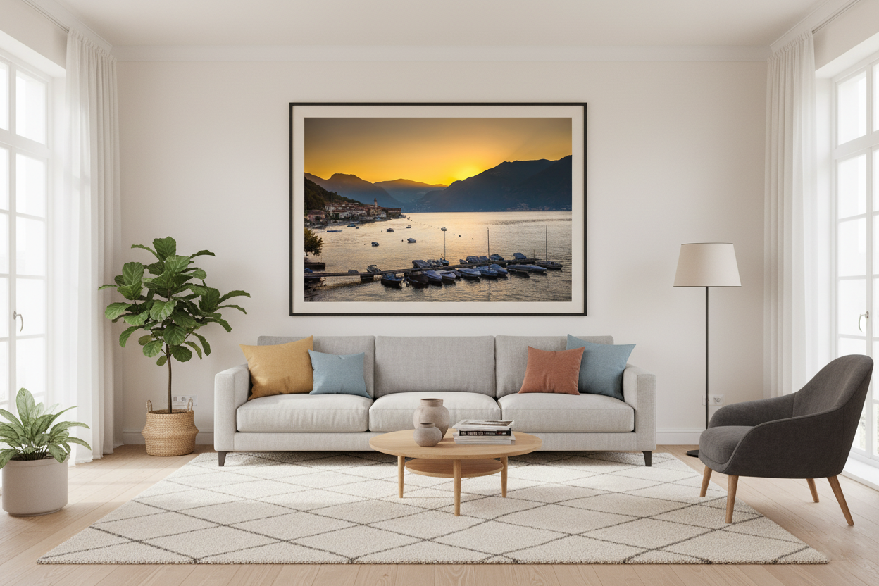 Sunset Boats on Lake Como — Kirill Rudenko original travel art print
