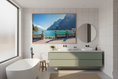Load image into Gallery viewer, Lake Garda Italy landscape with calm water and distant mountains, Mediterranean wall decor print
