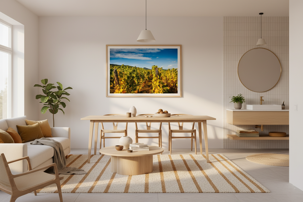 Autumn Vineyard, Alsace — Fattrol fine art photography print, framed in interior