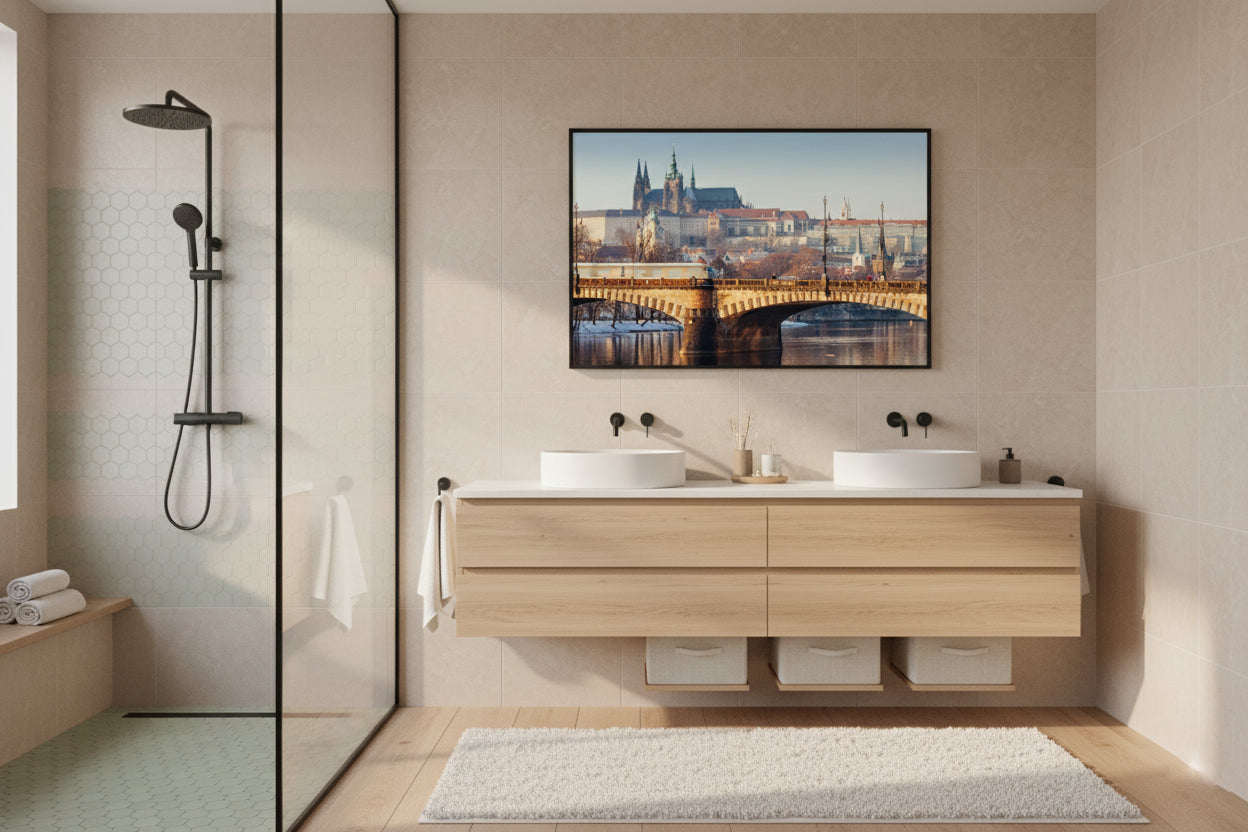 Prague Castle & Tram — Fattrol fine art photography print, framed in interior