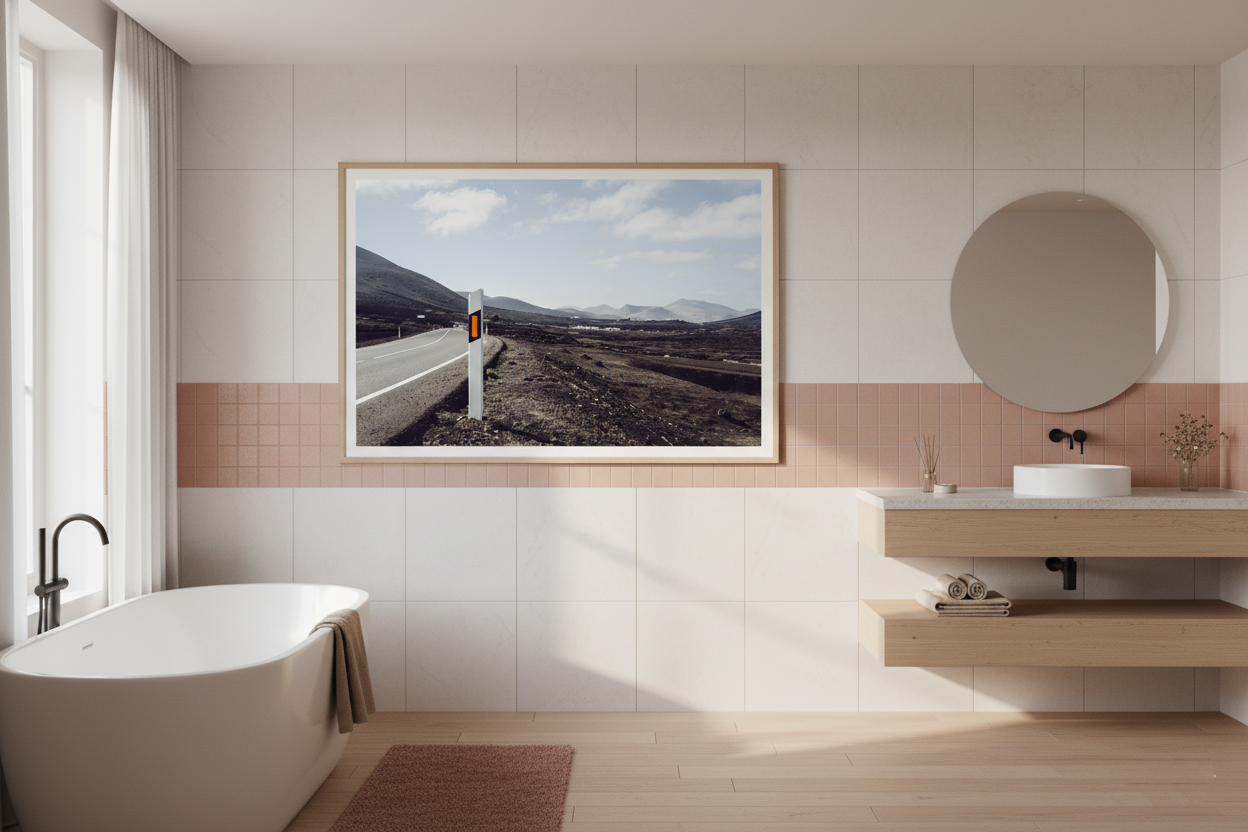 Fine art landscape photo of a curving road through Lanzarote volcanoes