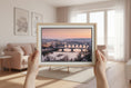 Load image into Gallery viewer, Prague Vltava River view from Letná Park at sunset — wall decor.
