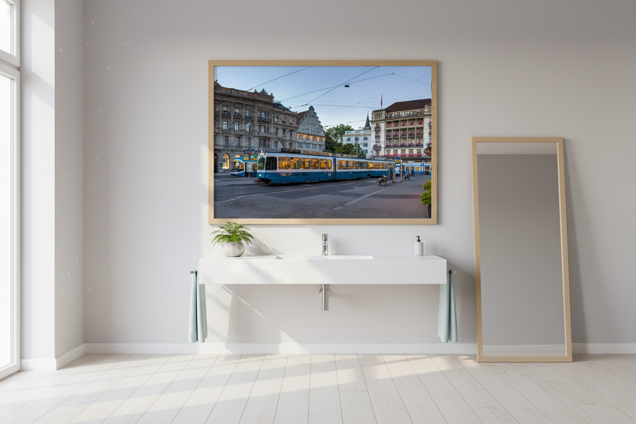 Zurich Tram at Paradeplatz — Kirill Rudenko original travel art print